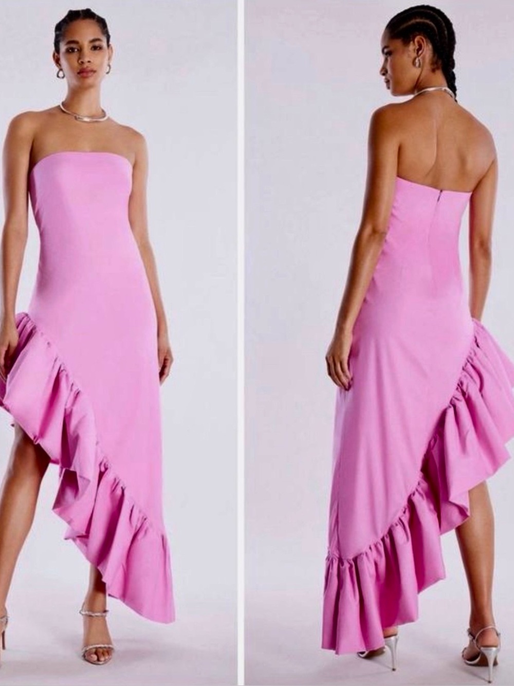 NWT BCBGMaxAzria Alba Strapless Asymmetrical Maxi Dress In Fuchsia
